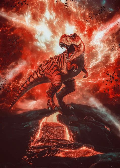 Kunsttryk Volcanic Eruption T-Rex end of Dinosaurs | Plakater, billeder ...