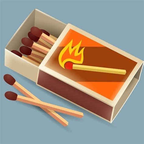 Premium Vector | A box of matches with a lit match in it