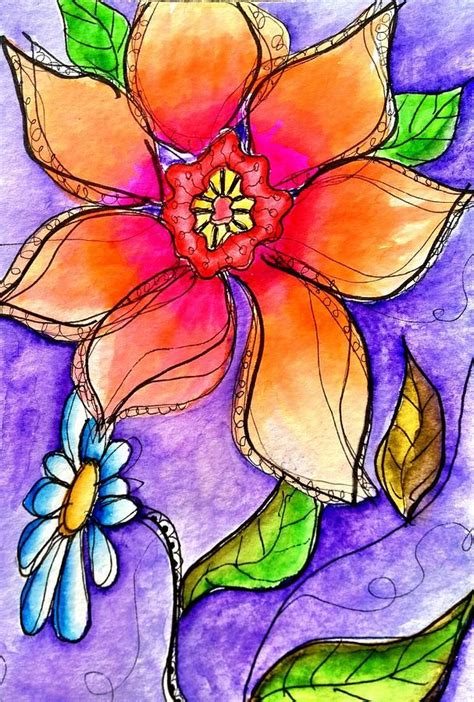 Image detail for -Whimsical Flowers in Orange and Purple Painting - Whimsical Flowers in ...