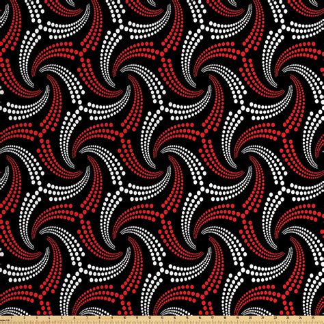Red and Black Fabric by The Yard, Abstract Pattern Minimalistic Modern Design with Curvy Dotted ...