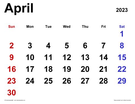 April 2023 Calendar | Templates for Word, Excel and PDF