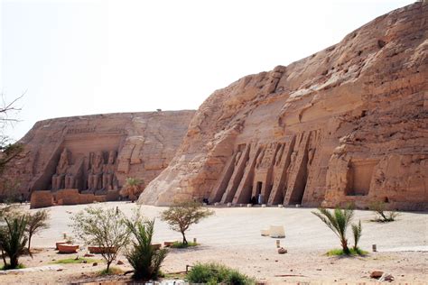 A wide view of the temples of Abu Simbel, which sit on the shore of the Nile River. | Aswan dam ...