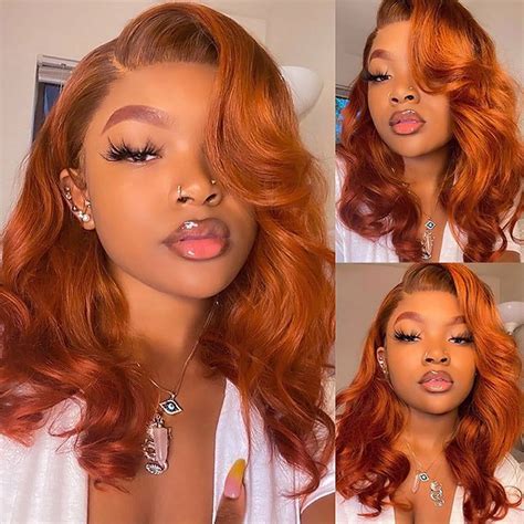 Glueless Ginger Human Hair Wig 13x4 Lace Front Wig Body Wave Hair Wigs - 8 / Ginger / 150% ...