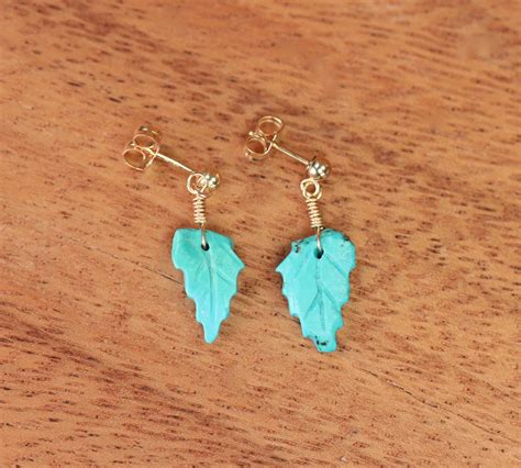 Leaf earrings, turquoise earrings, boho earrings, drop earrings, gold dangle earrings, turquoise ...