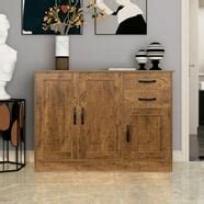 Kitchen Pantry Storage Cabinet Modern Freestanding Buffet Sideboard Cupboard with 2 Drawers & 4 ...