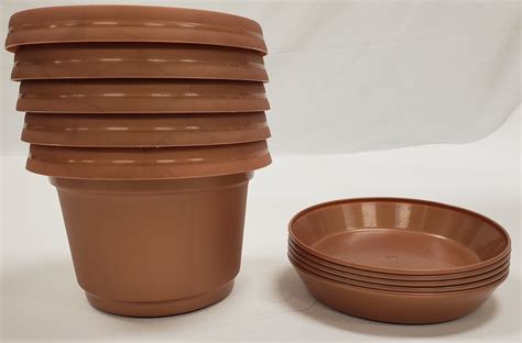 Case of 5 Austin Planters & Saucer 7 inch (Copper color), Polypropylene Flower Pot and Saucers ...
