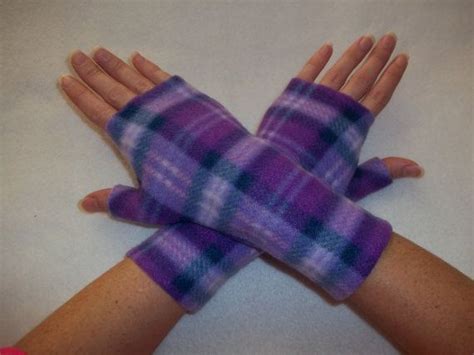 Fleece Fingerless Gloves Purple Plaid Your by BrightSideOut Always Cold ...