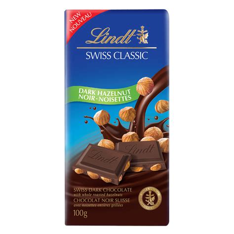 Lindt SWISS CLASSIC Hazelnut Dark Chocolate Bar, 100g