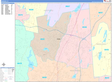 Meriden Connecticut Wall Map (Color Cast Style) by MarketMAPS - MapSales