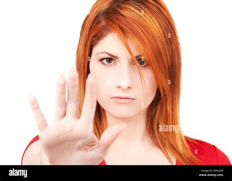 woman showing stop sign Stock Photo - Alamy