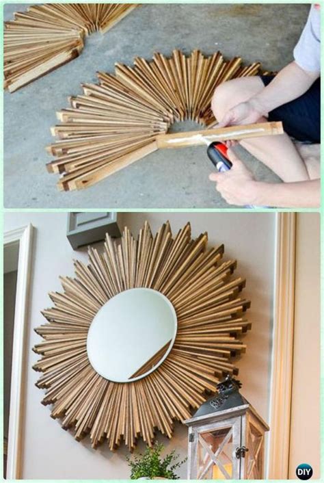 DIY Stained Wood Shim Starburst Mirror Instruction -DIY Decorative Mirror Frame Ideas and ...