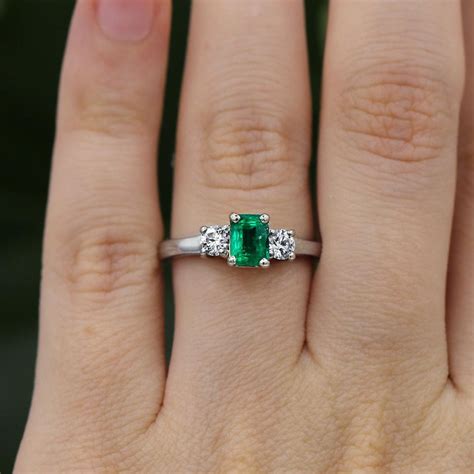 1.50Ct Green Emerald Engagement Ring Solid White Gold Wedding | Etsy