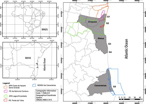 Map of the coastal strip of South of Bahia where the study was conducted | Download Scientific ...