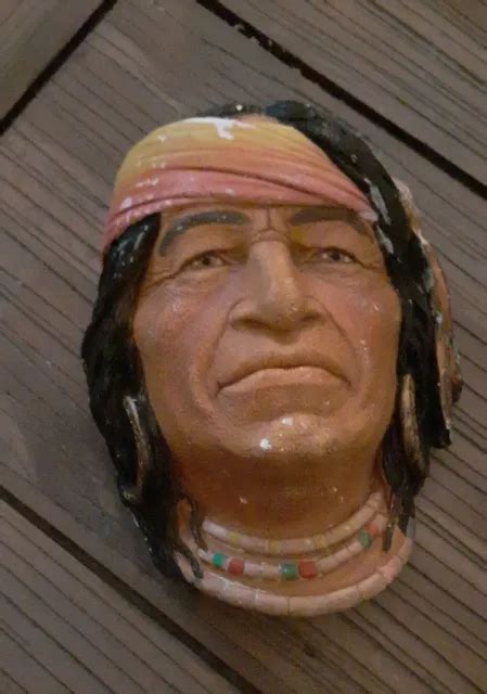 VINTAGE HEAD Indian mansqaw face wall plaque kitsch chalk wigwam $6.31 - PicClick