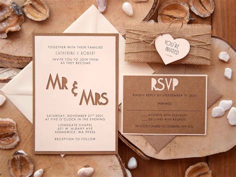 Mr and Mrs Wood Wedding Invitations, Wood Rustic Invitations