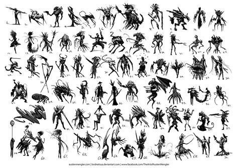 70 THUMBNAIL SKETCHES, Austen Mengler | Thumbnail sketches, Monster concept art, Creature ...