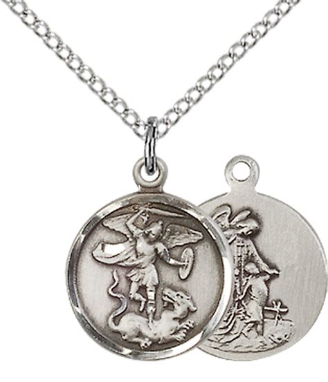 STERLING SILVER ST MICHAEL THE ARCHANGEL PENDANT WITH CHAIN - 5/8" x 1/2" | EWTN Religious Catalogue