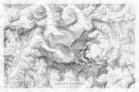 Mount Everest Grayscale Topographic Map, Mt. Everest Grayscale Topo Map ...