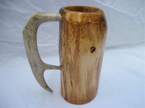 Antler handle beer mug, wooden mug, sca tankard, wooden stein | Wooden beer mug, Mugs, Beer mug