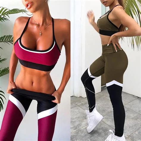 2019 Newest Hot 2pcs Women Yoga Set Yoga Sports Bra & Stretch Pants Leggings Gym Running Fitness ...