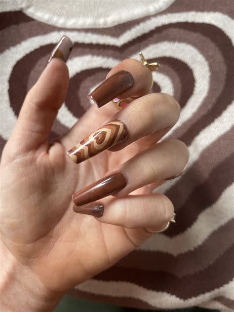 Brown Nail Art, Brown Acrylic Nails, Brown Nails, Cute Acrylic Nails, White Nails, Heart Nails ...