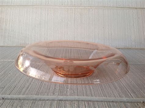 Etched Pink Depression Glass Rolled Console Bowl Antique - Etsy