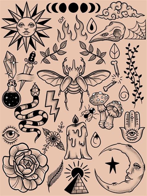 Nature flash sheet in 2021 | Spooky tattoos, Flash tattoo designs ...