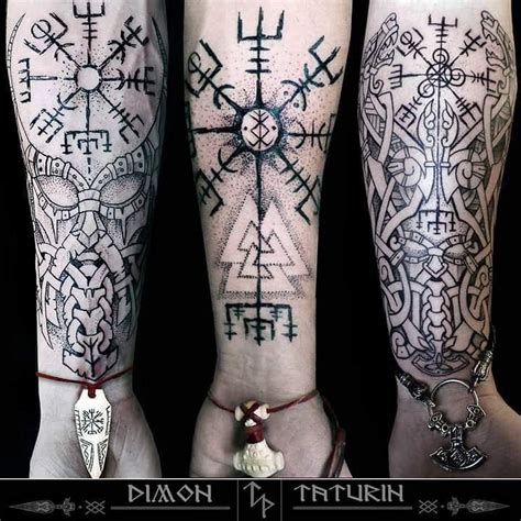 two people with tattoos on their arms and legs, one has an intricate cross in the middle