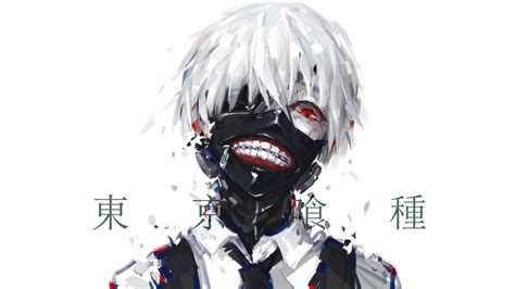 Tokyo Ghoul Ken Kaneki HD Wallpaper - White Hair and Red Eyes with Zipper Mask