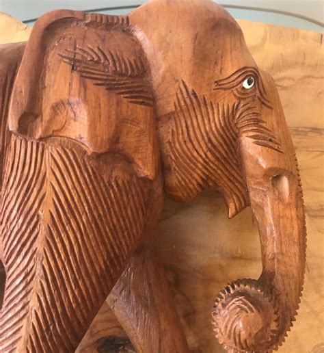 Large Carved Wood Elephant Sculpture For Sale at 1stDibs