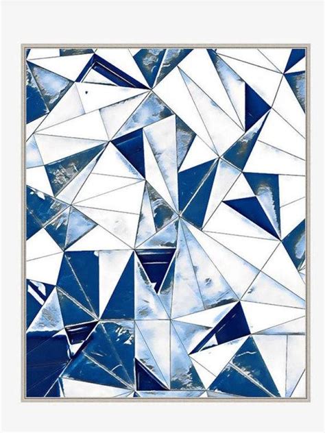 Large Abstract Blue White Triangles Wall Art