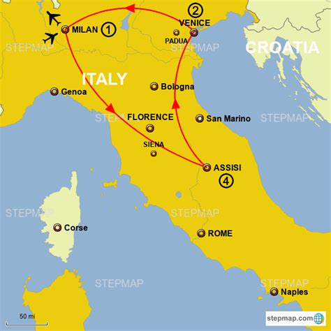 StepMap - Trip to Assisi, Italy - Landkarte für Italy