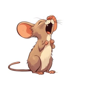 Cute Tall Brown Doodle Cartoon Mouse Character Stand Yawns Sleepily ...
