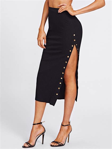 Studs High Slit Ribbed Skirt EmmaCloth-Women Fast Fashion Online