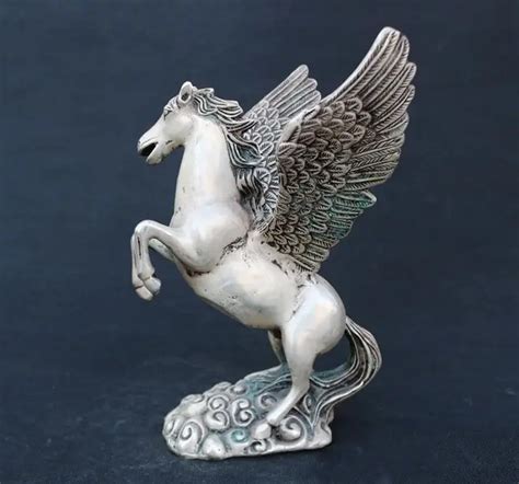 Greek mythology Pegasus Rise up Fly Wings Fine Miao Silver Horse ...