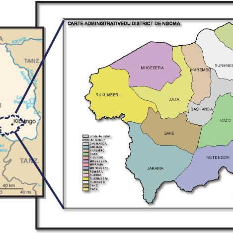 Map of Rwanda and administrative map of the district of Ngoma (color ...