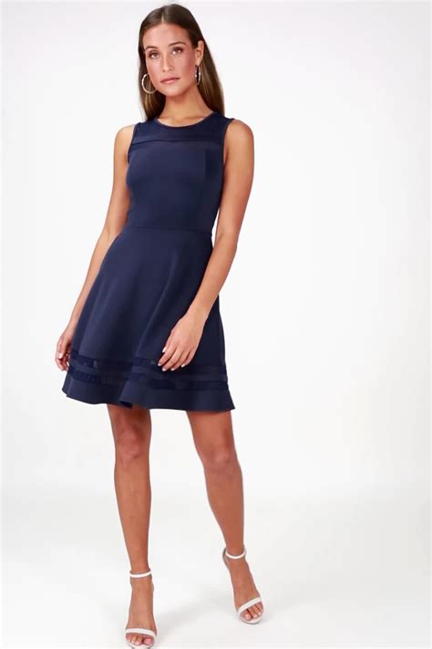 Navy Blue Mesh Dress - Navy Homecoming Dress - $48.00