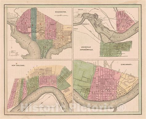Historic Map : 1841 Washington, Louisville and Jeffersonville, New Orleans, Cincinnati : Vintage ...