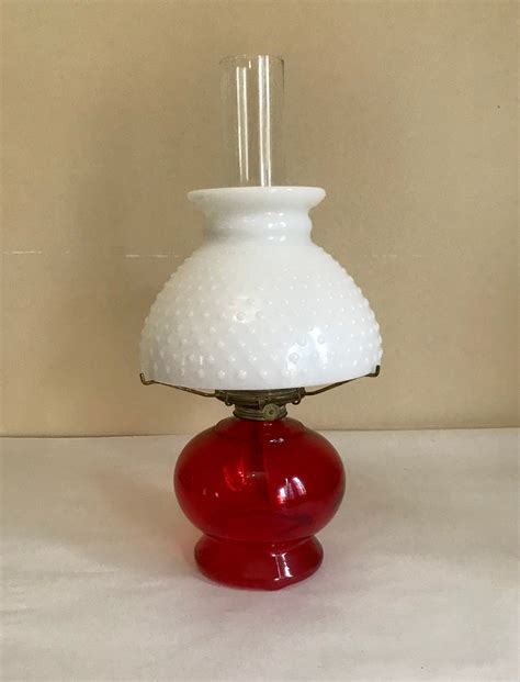 Rare Accent Vintage Red White Clear Glass Oil Lamp - Kerosene Lantern Hurricane Lamp - Wick ...