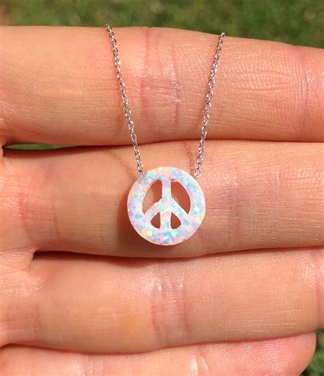 Opal peace necklace, peace sign jewelry, peace symbol, fire opal jewelry, zen, cute gift idea ...