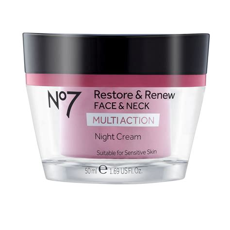 No7 Restore & Renew Multi Action Face & Neck Night Cream for Sensitive Skin, 1.69 fl oz ...