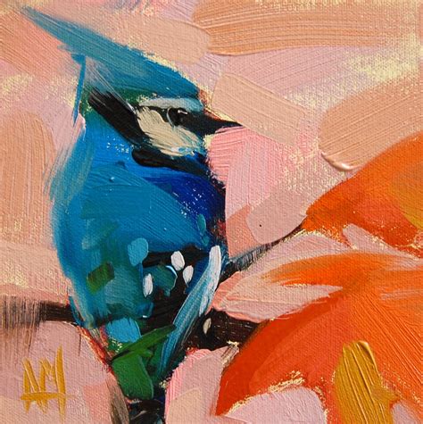 Blue Jay no. 46 original bird oil painting by Angela Moulton 6 x 6 inch on canvas ready to ship ...
