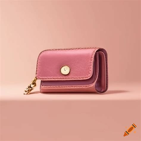 Pinkish beige leather wallet with golden chain and detailed zipper on Craiyon