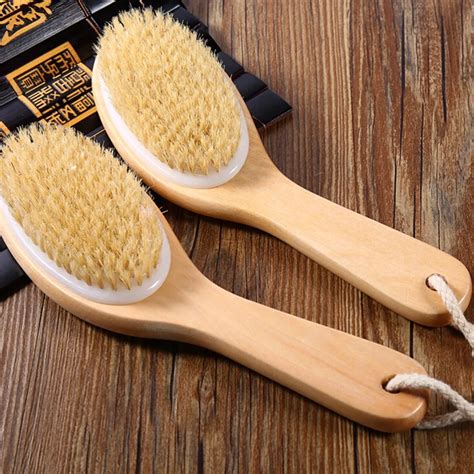 Dry Skin Exfoliation Brush Body Natural Bristle Wooden Brush Massager Bath Shower Back Spa ...