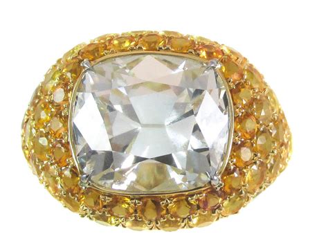 Unique 7.02 carat Cushion Brilliant Cut Diamond Yellow Sapphire Ring For Sale at 1stdibs