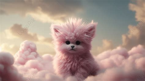 Cute Pink Fluffy Animal On Clouds Background, Cloud Backgrounds, Cute Backgrounds, Cute Clouds ...