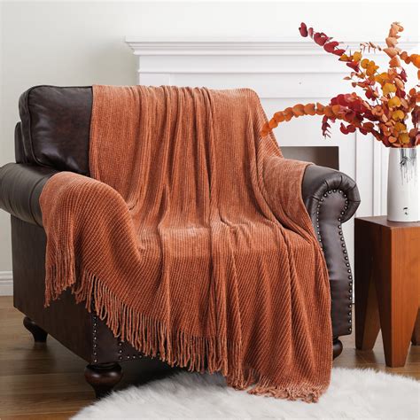 Battilo Fall Decor Rust Orange Throw Blanket for Couch, Soft Chenille ...