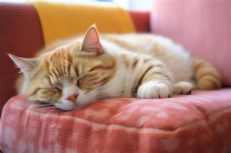 Premium AI Image | Cute cat sleeping or resting on the sofa at home Lazy cat sleeping on the ...