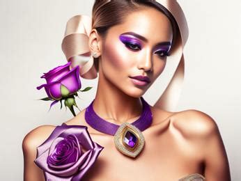 A woman wearing a purple dress with a rose in her hair Image & Design ID 0000125775 ...