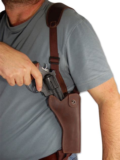 Brown Leather Vertical Shoulder Holster with Speed-loader Pouch for 4-5" Revolvers - Barsony ...